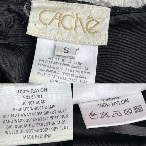 Cache crochet beaded rose floral embroidered maxi dress cocktail fringe hem S - Picture 4 of 17